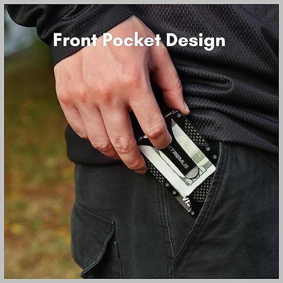 Mens Wallet, Slim Tactical Wallet with Money Clip, Classics - Black - Picture 7 of 9